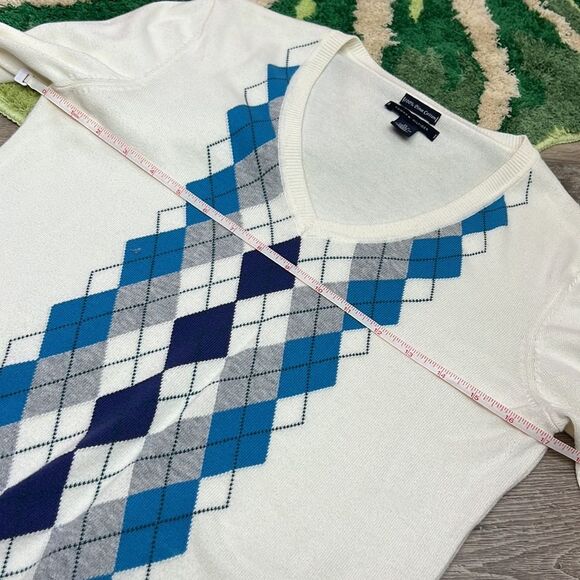 Tommy Hilfiger V-Neck Argyle Pima Cotton Preppy Golf Sweater - Picture 12 of 14